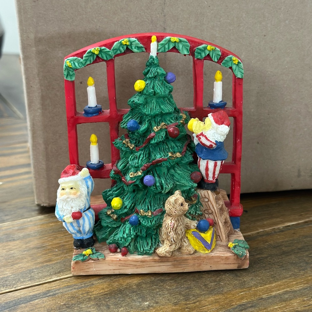 Festive Christmas Tree Figurine with Santa and Bear